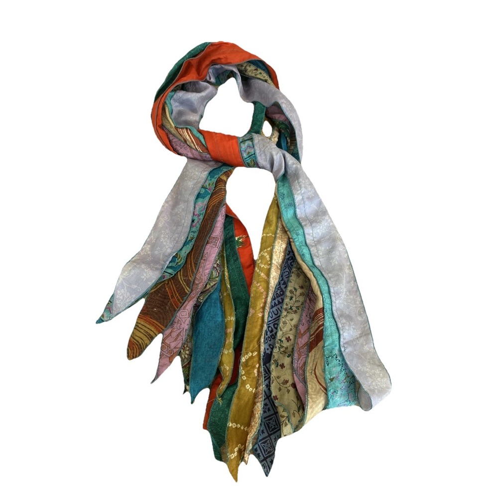 Recycled Silk Saree Scarf Boho Reversible Made in India Art to Wear